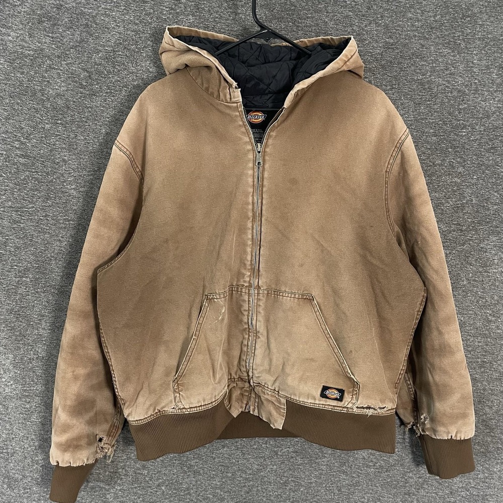 Dickies Active Jacket Mens XL Hooded Duck Canvas Quilted Distress Honeycomb